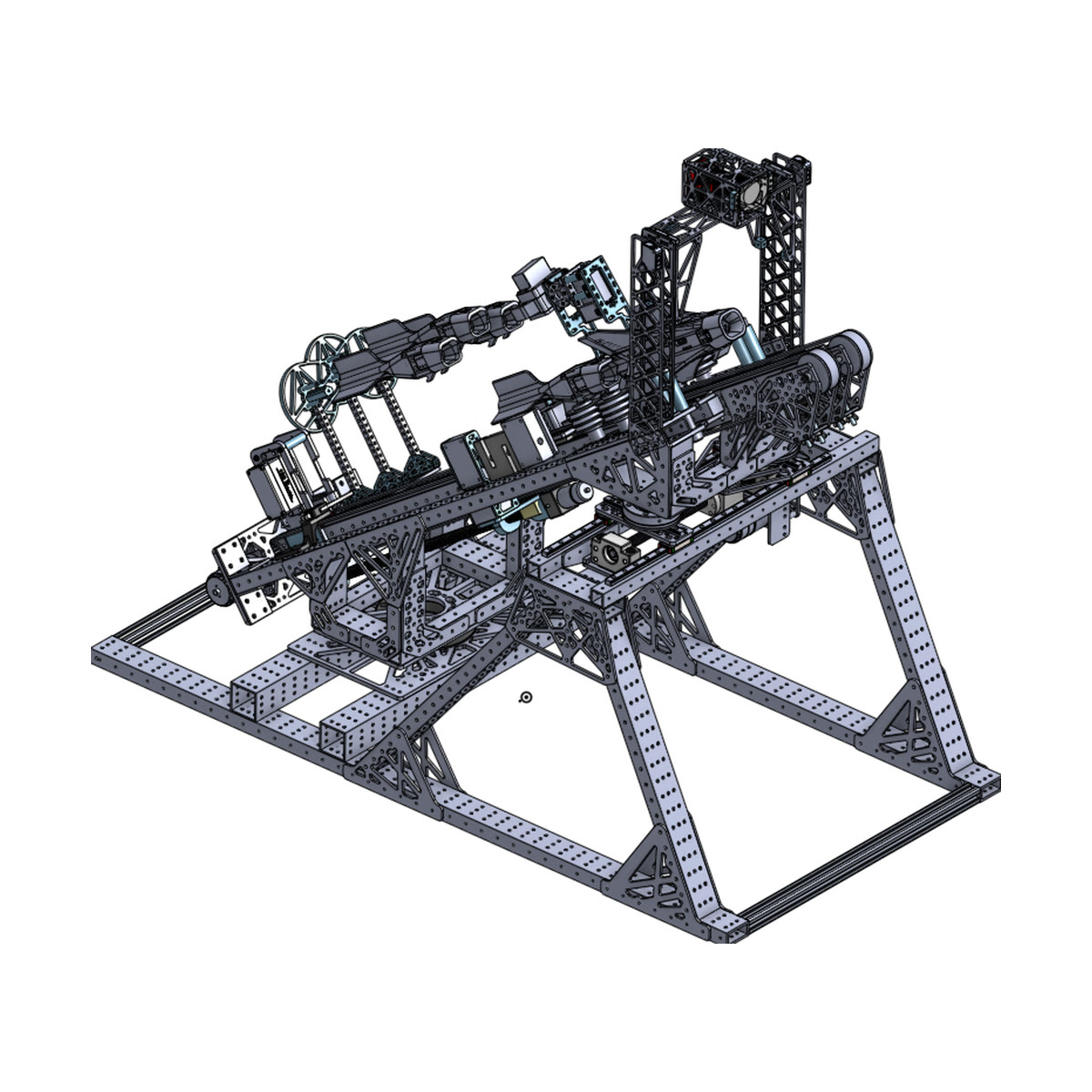 CAD render of the dart launcher on its truss stand